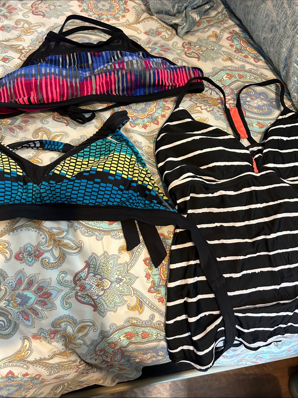 Mixed Pattern Bikini & One-Piece Swimwear Set - Black, Blue, Pink